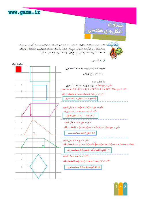 راهنمای گام به گام ریاضی ششم | فصل 6 : مساحت شکل های هندسی
