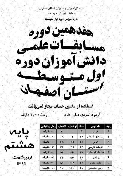 سوالات و پاسخ کلیدی هفدهمین دوره مسابقه علمی پایه هشتم استان اصفهان | اردیهشت 1398