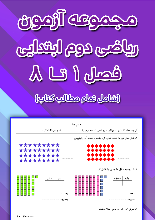 مجموعۀ 8 آزمونک ریاضی دوم دبستان شهید صدوقی | فصل 1 تا 8
