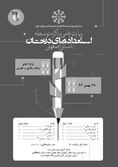 پیمایش علمی مراکز متوسطه استعدادهای درخشان اصفهان دوم تجربی و ریاضی |  بهمن 92