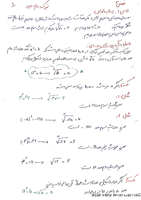 جزوه آموزشی دست نویس ریاضی (1) دهم | فصل 3: توان‌های گویا و عبارت‌های جبری