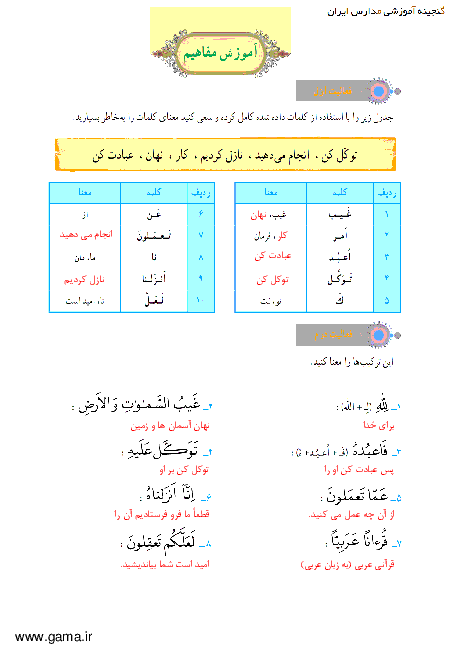 پاسخ فعالیت و انس با قرآن در خانه آموزش قرآن هفتم| جلسه اول درس 3: سوره هود 