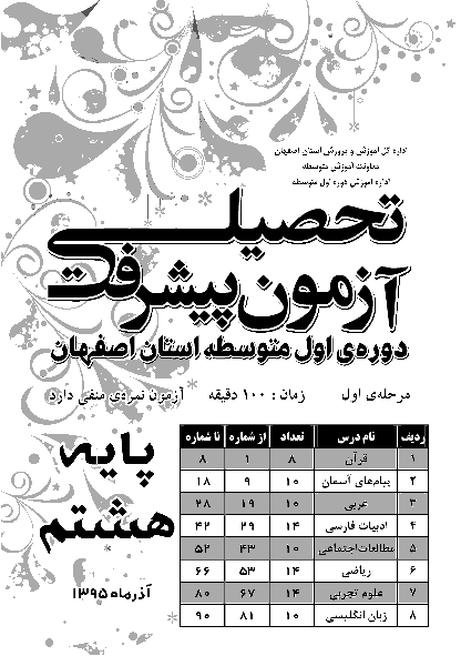 سوالات و پاسخ کلیدی آزمون پیشرفت تحصیلی پایه هشتم استان اصفهان | مرحله اول آذر 95