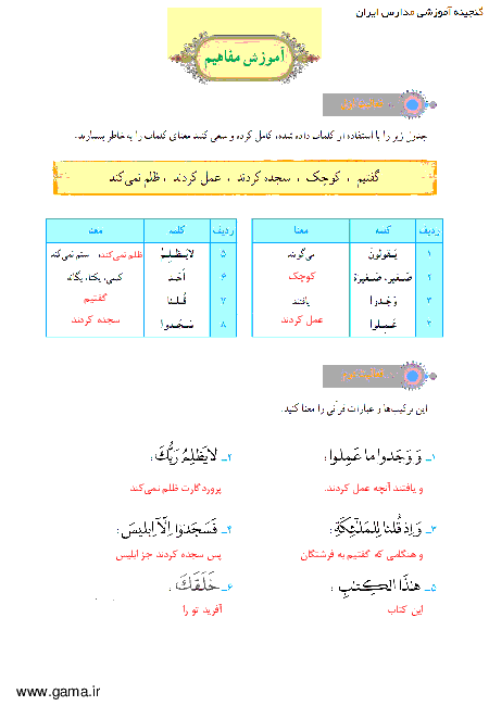 پاسخ فعالیت و انس با قرآن در خانه آموزش قرآن هفتم| جلسه دوم درس 8: سوره کهف