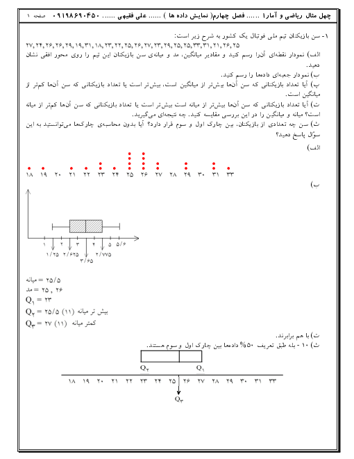  تمرین های پاسخ دار ریاضی و آمار (1) دهم انسانی | فصل 4: نمایش داده‌ها