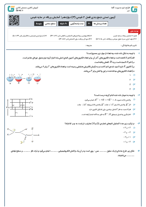 آزمون تستی جمع بندی فصل 2 شیمی (3) دوازدهم | آسایش و رفاه در سایه شیمی