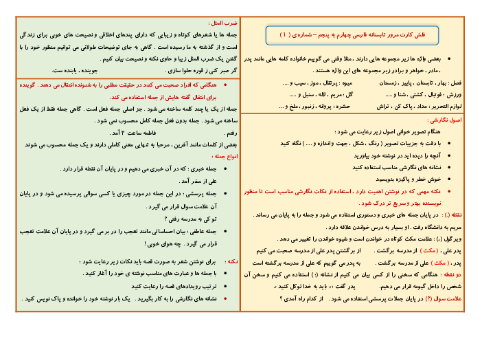 نکات آموزشی فارسی چهارم دبستان | درس 10 تا 15