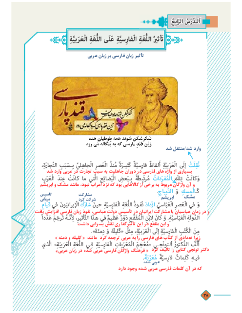 ترجمه متن کتاب و حل تمارین جدیدالتالیف عربی، زبان قرآن (3) دوازدهم هنرستان | درس 4: تَأثیرُ اللُّغَةِ الْفارِسیَّةِ عَلَی اللُّغَةِ الْعَرَبیَّةِ