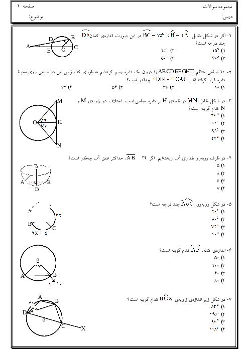 سی تست از  فصل 9 ریاضی هشتم | دایره‌ها + پاسخ تشریحی