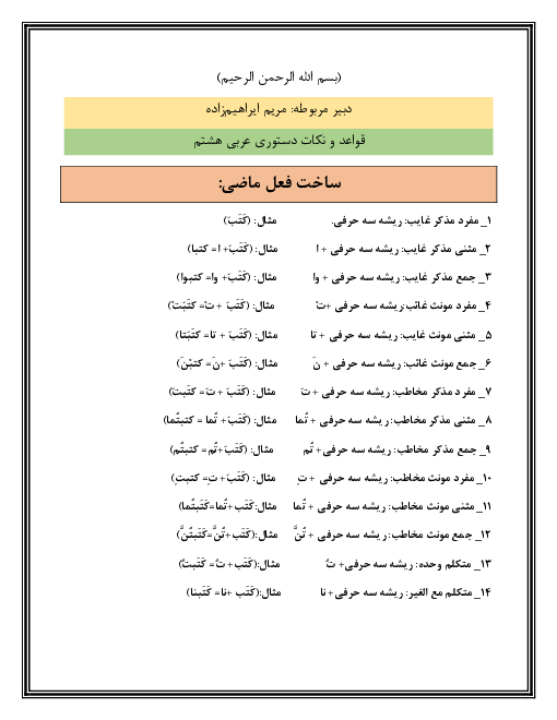 قواعد و نکات دستوری عربی هشتم | درس 1 تا ۱۰