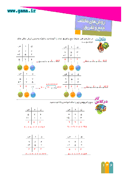 راهنمای گام به گام ریاضی ششم | فصل7 :روش های مختلف جمع و تفریق