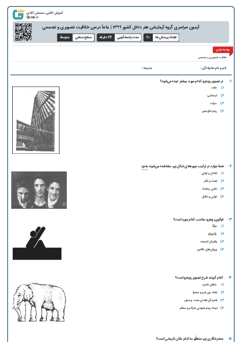 آزمون سراسری گروه آزمایشی هنر داخل کشور ۱۳۹۹ | مادهٔ درسی خلاقیت تصویری و تجسمی 