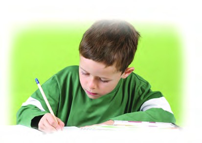 He is writing a letter.