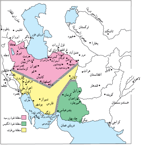 نقشهٔ تقسیم ایران براساس قرار داد 1907
