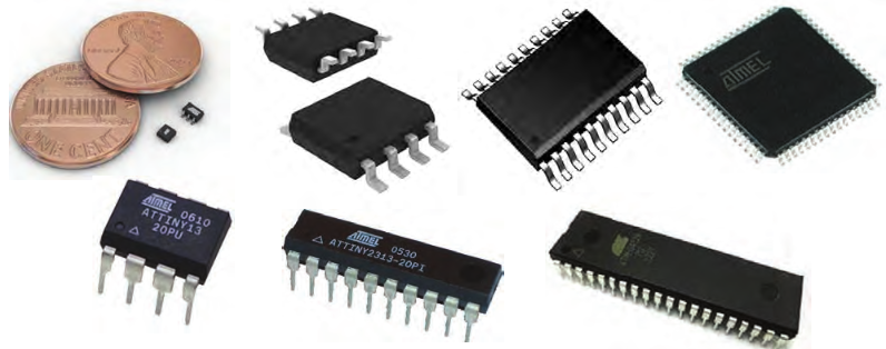 شکل ظاهری چند نمونه میکروکنترلر&nbsp;AVR، محصول شرکت اتمل (ATMEL)