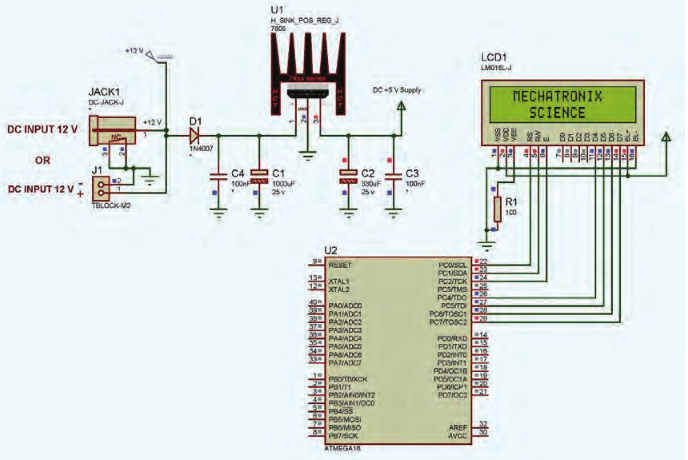 مدار شماتیک نمایشگر $16 \times 2$ Alphanumeric LCD