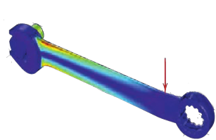 قسمت&zwnj;های بحرانی یک آچار هنگام بارگذاری با رنگ قرمز مشخص شده است.