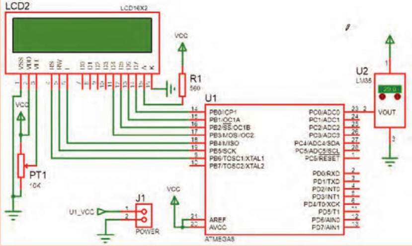  اندازه&zwnj;گیری دما و نمایش در LCD