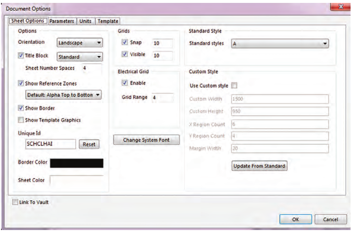 پنجره Document option