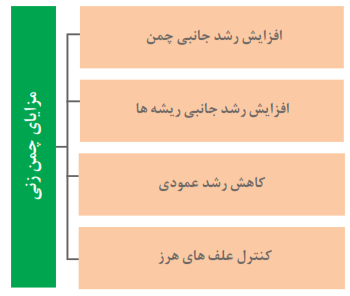 مزایای چمنزنی: 1- افزایش رشد جانبی چمن 2- افزایش رشد جانبی ریشهها 3- کاهش رشد عمودی 4- کنترل علفهای هرز