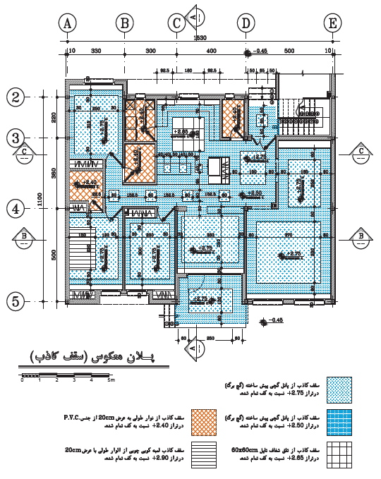 نقشه پلان سقف کاذب ساختمان ویلایی مسکونی