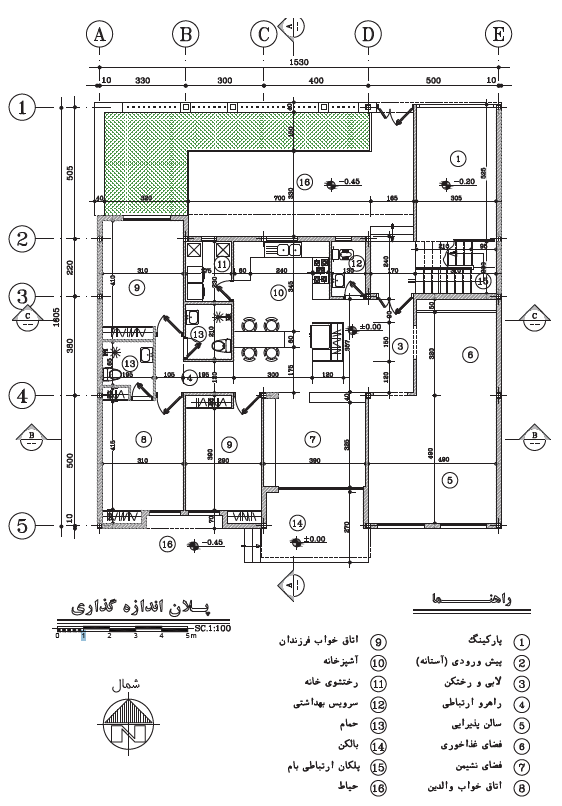 پلان اندازه&zwnj;گذاری در طرح بازسازی خانه