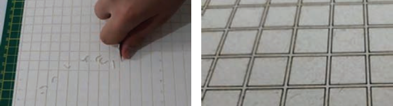 ساخت حیاط و کف با استفاده از برداشتن لایه&zwnj;ای از روی مقوا و ایجاد طرح موزاییک و سنگ  فرش.