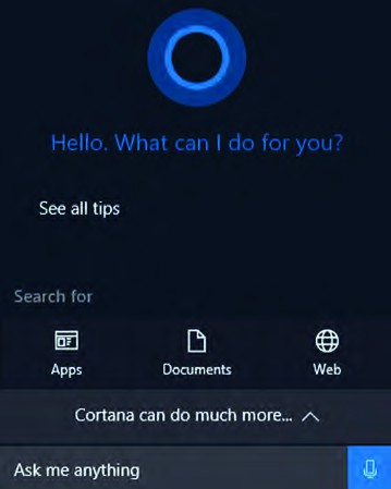 شکل 47- کادر جست&zwnj;وجو پس از فعال کردن Cortana