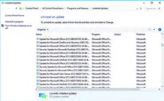 شکل 39- پنجره Installed Updates