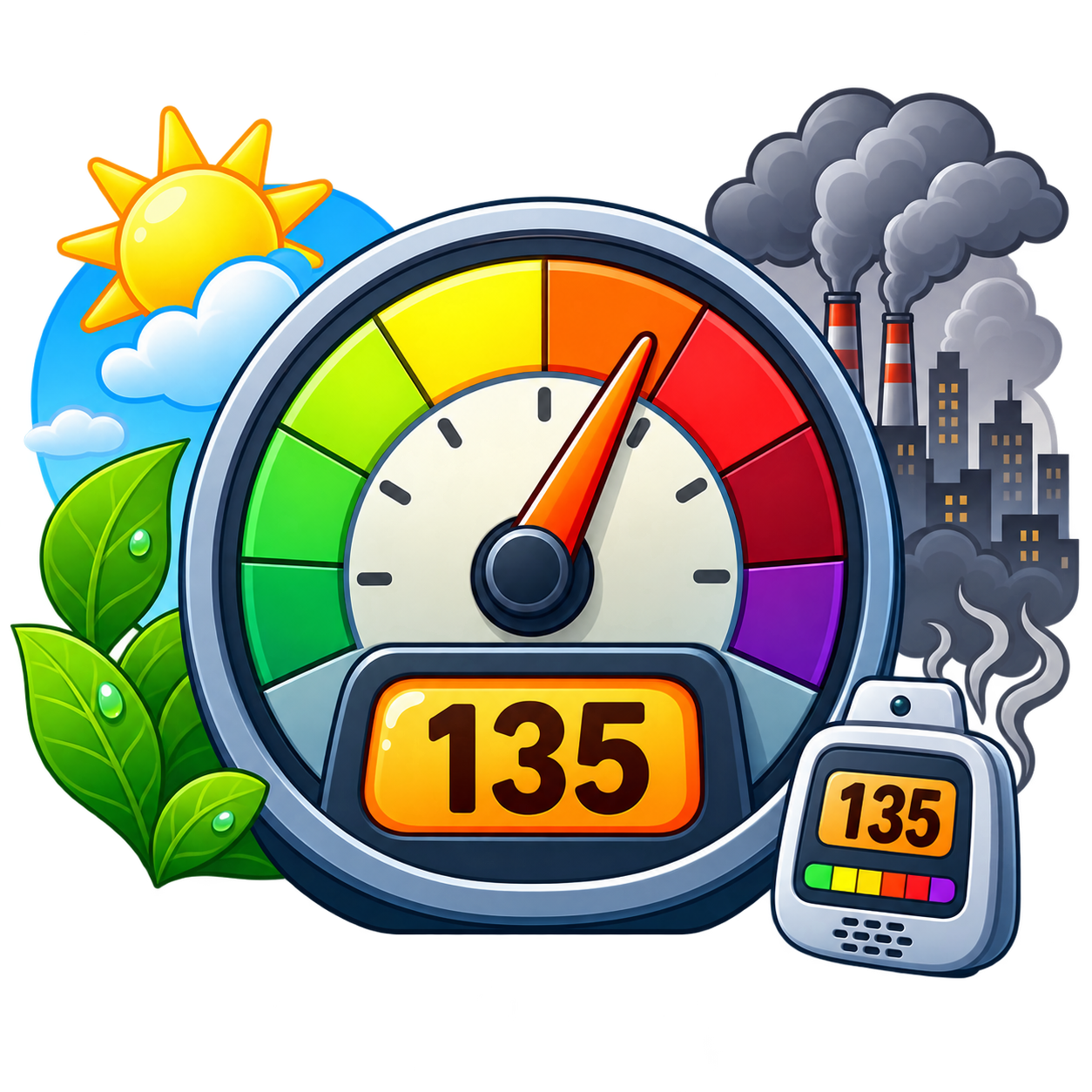 AQI: نماد شاخص کیفیت هوا که مقدار عددیِ وضعیت آلودگی را نشان می‌دهد.