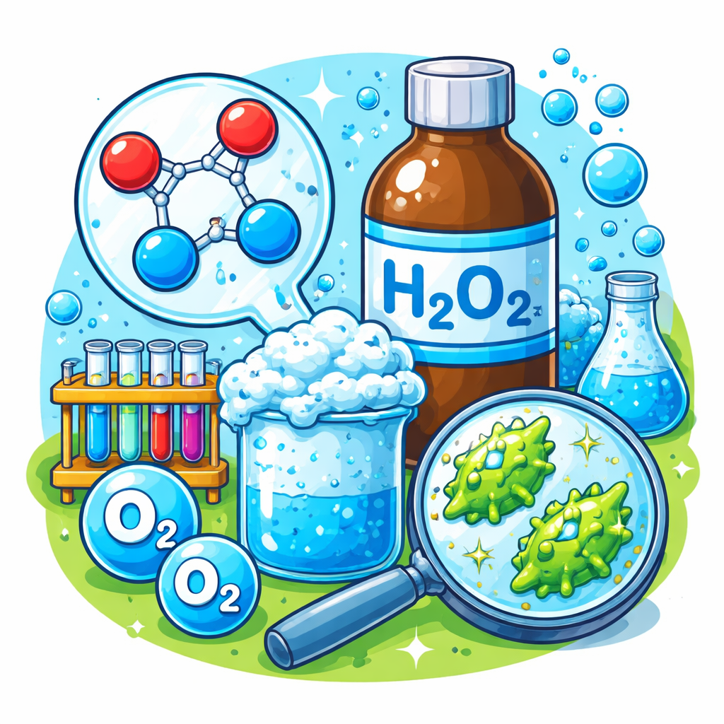 هیدروژن پراکسید: ماده‌ای شیمیایی که در حضور آنزیم‌ها تجزیه شده و گاز آزاد می‌کند