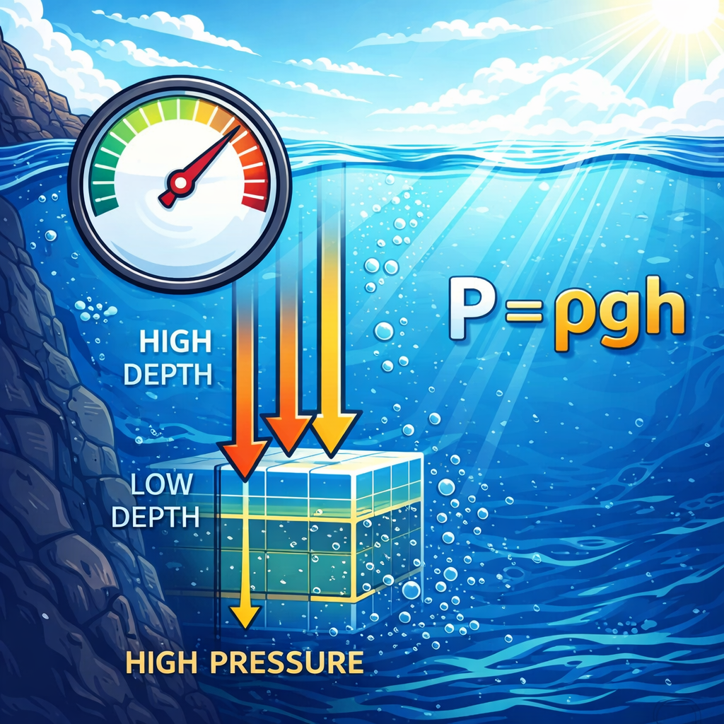 فشار مایع: نیروی واردشده از طرف مایع به سطح یا جسم که به عمق مایع و چگالی آن بستگی دارد