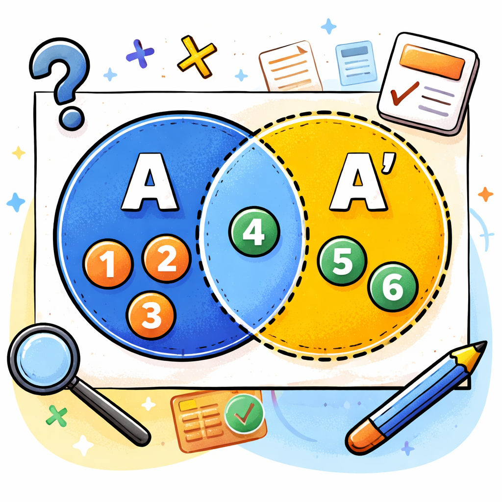 متمم یک مجموعه: مجموعهٔ عضوهای U که در A نیستند و با A′ نمایش داده می‌شود