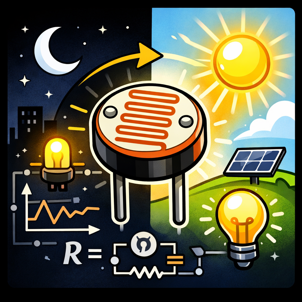 LDR: نوعی مقاومت وابسته به نور که با افزایش نور، مقاومت آن کاهش می‌یابد.