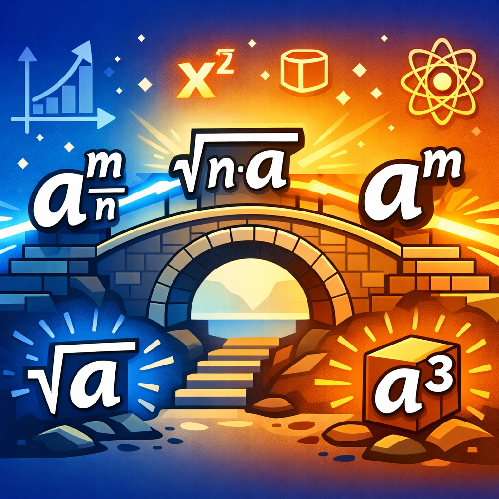 نمای کسری: نوشتن توان به صورت کسر برای نمایش ریشه و توان به‌طور همزمان