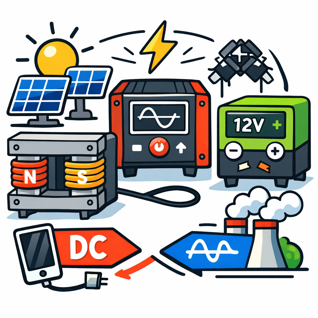 مبدل الکتریکی: وسیله‌ای که ولتاژ یا نوع جریان الکتریکی را تغییر می‌دهد.