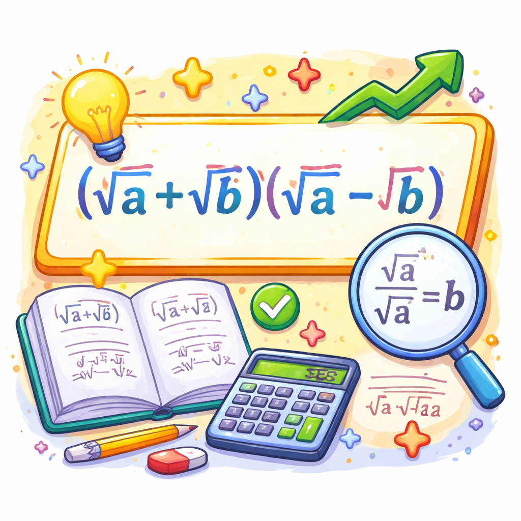 حاصل‌ضرب مزدوج‌ها: رابطه (√a+√b)(√a−√b)=a−b که برای گویا کردن به کار می‌رود