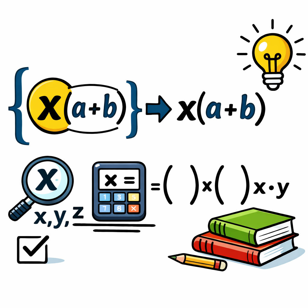 فاکتورگیری: نوعی تجزیه که در آن جمله‌های مشترک بیرون کشیده می‌شوند، مانند ax^2+bx=x(ax+b)