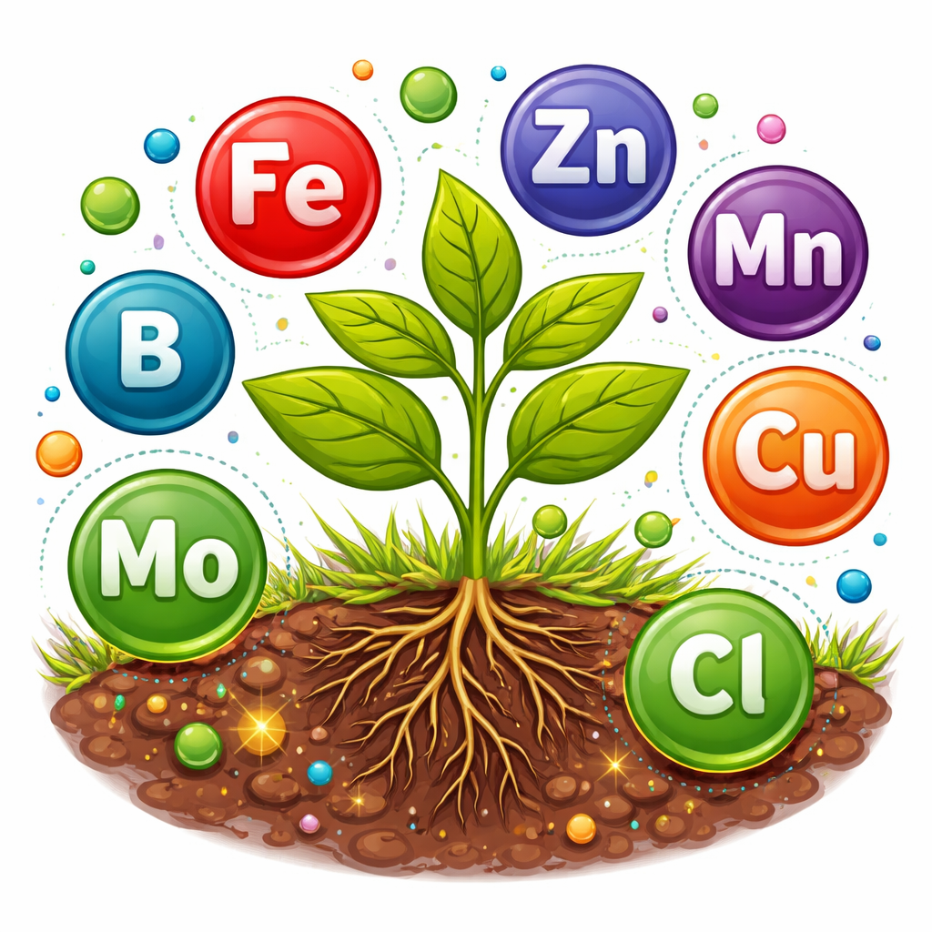 عناصر کم‌مصرف: عناصری که گیاهان به مقدار کم برای رشد به آن‌ها نیاز دارند.