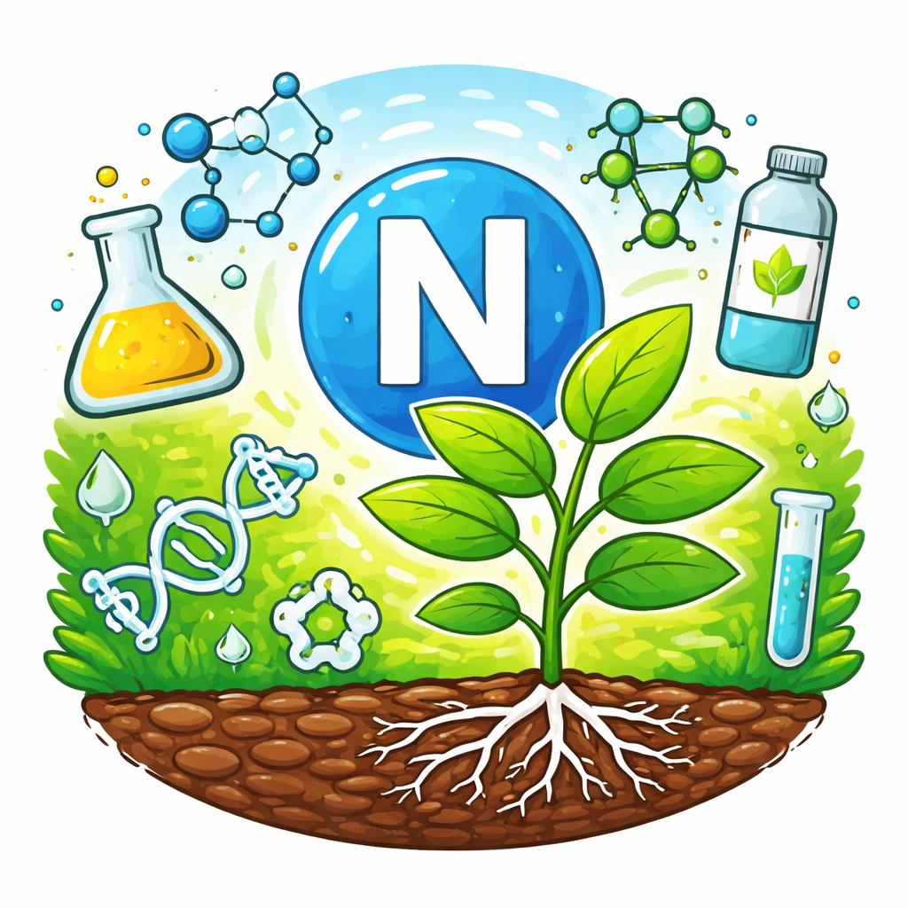 نیتروژن: عنصر غذایی مهم گیاه که در رشد و ساخت مواد حیاتی نقش دارد.