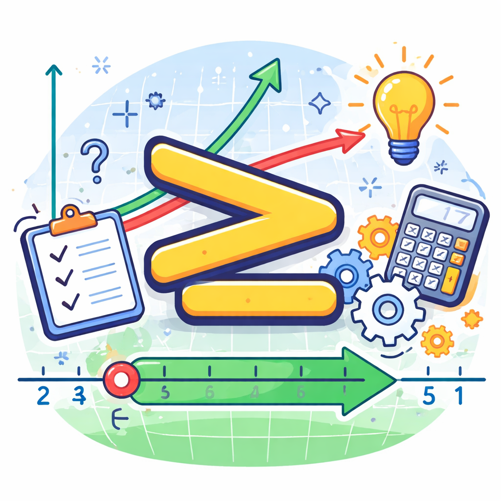 نامعادله بزرگ‌تر یا مساوی: رابطه‌ای از نوع A≥B که می‌گوید A از B بیشتر یا برابر است