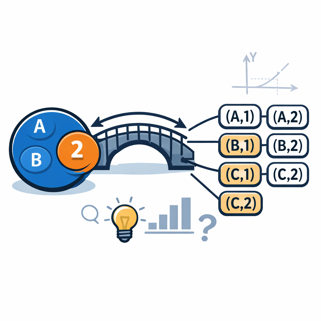 ضرب دکارتی: مجموعهٔ همهٔ زوج‌های مرتب ((x,y)) که (x\in A) و (y\in B)