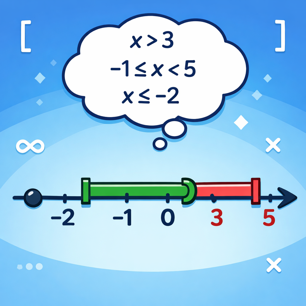 نمایش مجموعه جواب به صورت بازه: نوشتن جواب نامعادله با نماد بازه‌ها روی اعداد حقیقی
