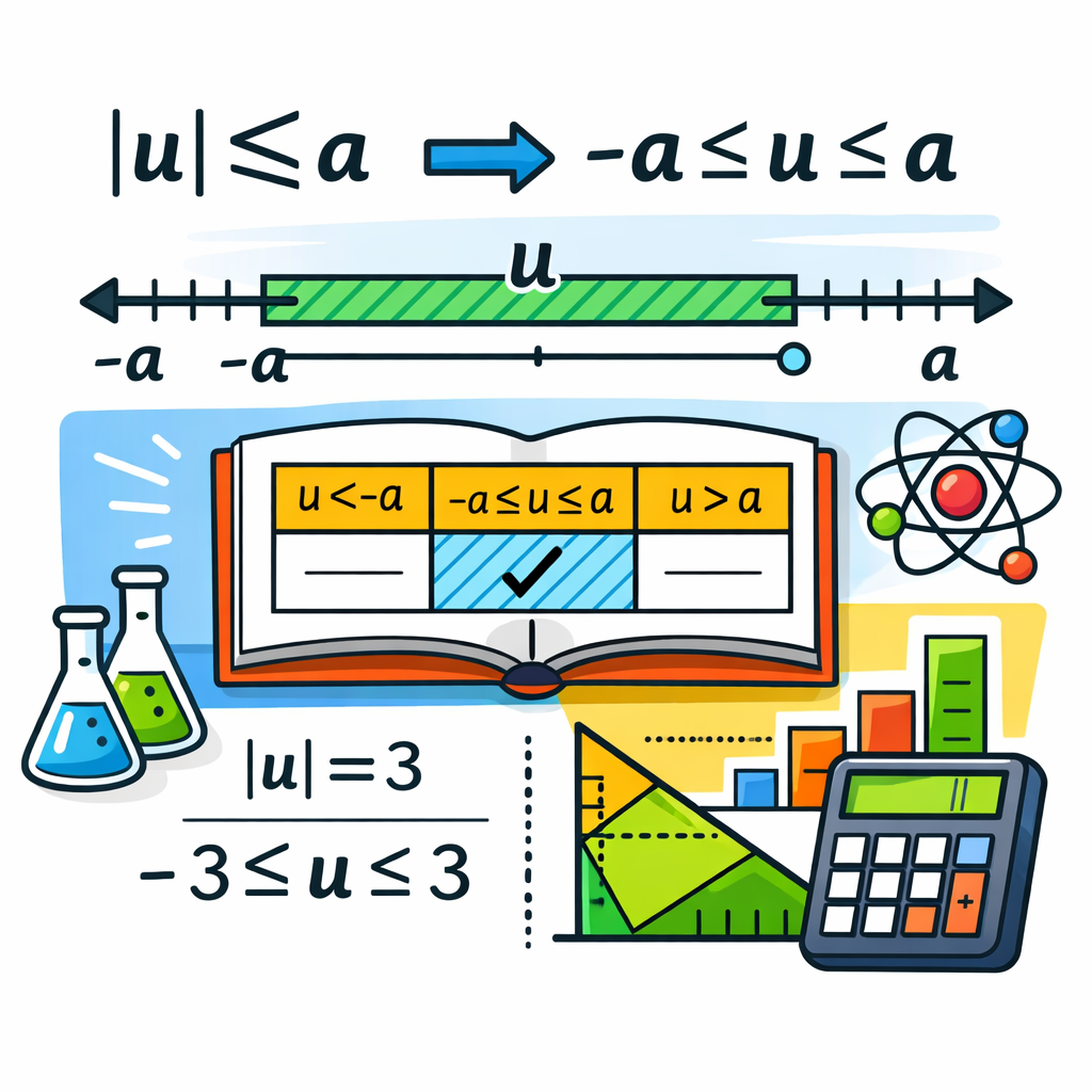 تبدیل نامعادله قدر مطلق به نامعادله دوگانه: تبدیل |u|≤a به -a ≤ u ≤ a برای a>0