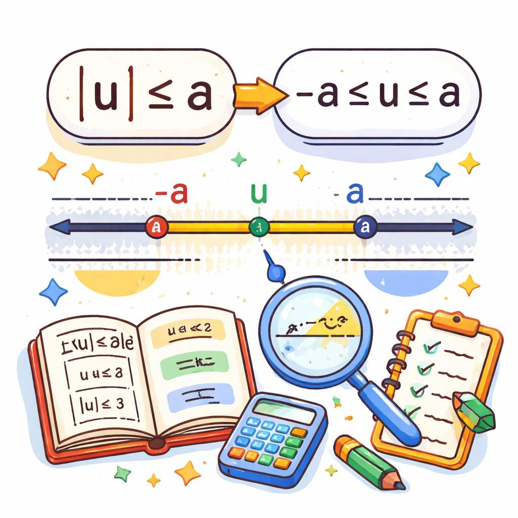 تبدیل نامعادله قدر مطلق به نامعادله دوگانه: تبدیل |u|≤a به -a ≤ u ≤ a برای a>0