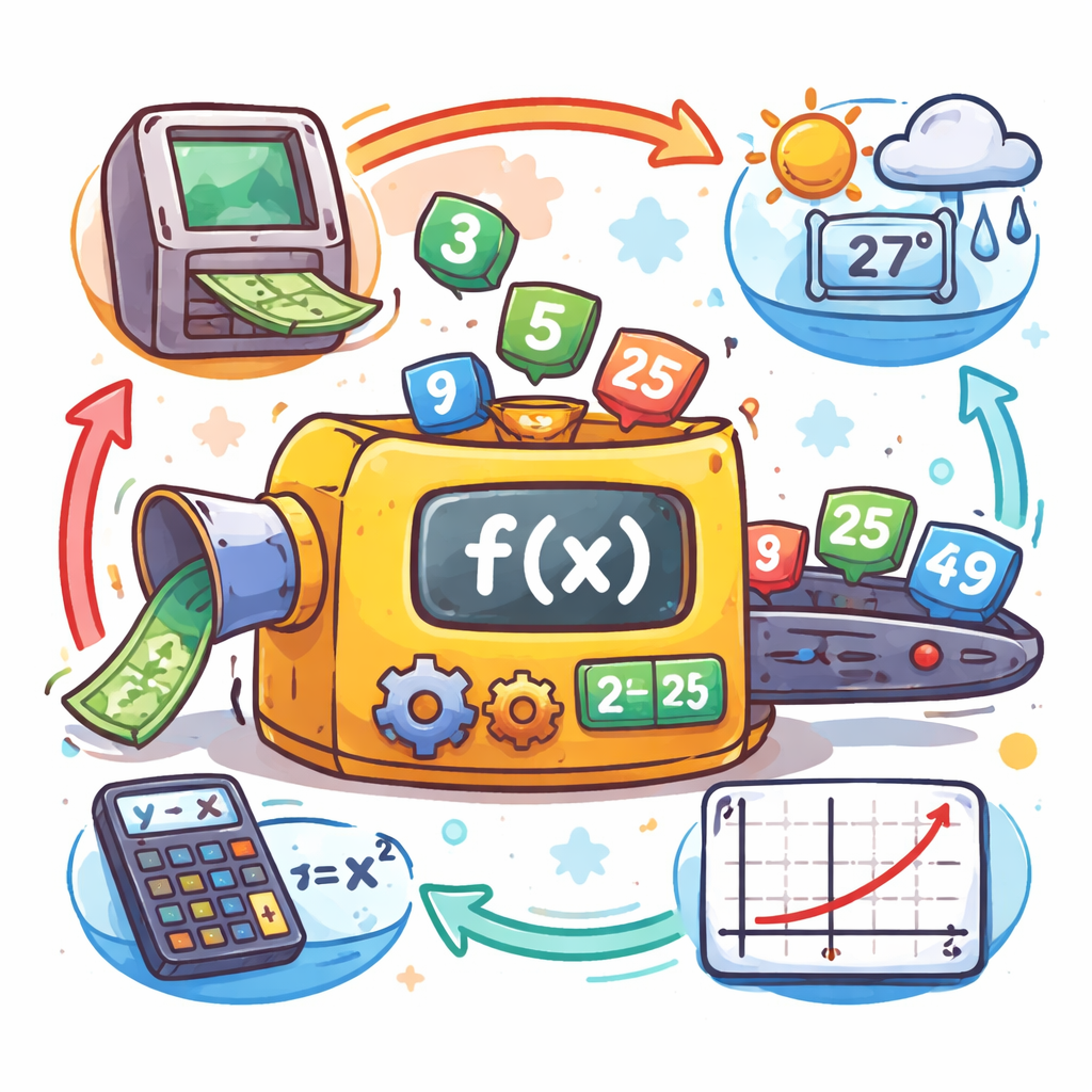 تابع: رابطه‌ای بین دو مجموعه که در آن به هر عضو از مجموعه اول دقیقاً یک عضو از مجموعه دوم نسبت داده می‌شود