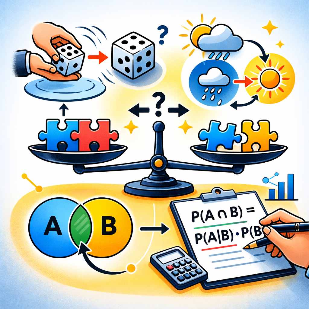 پیشامد مستقل و وابسته: دو پیشامد که وقوع یکی در احتمال وقوع دیگری اثری نداشته باشد و دو پیشامد که وقوع یکی احتمال وقوع دیگری را تغییر دهد.