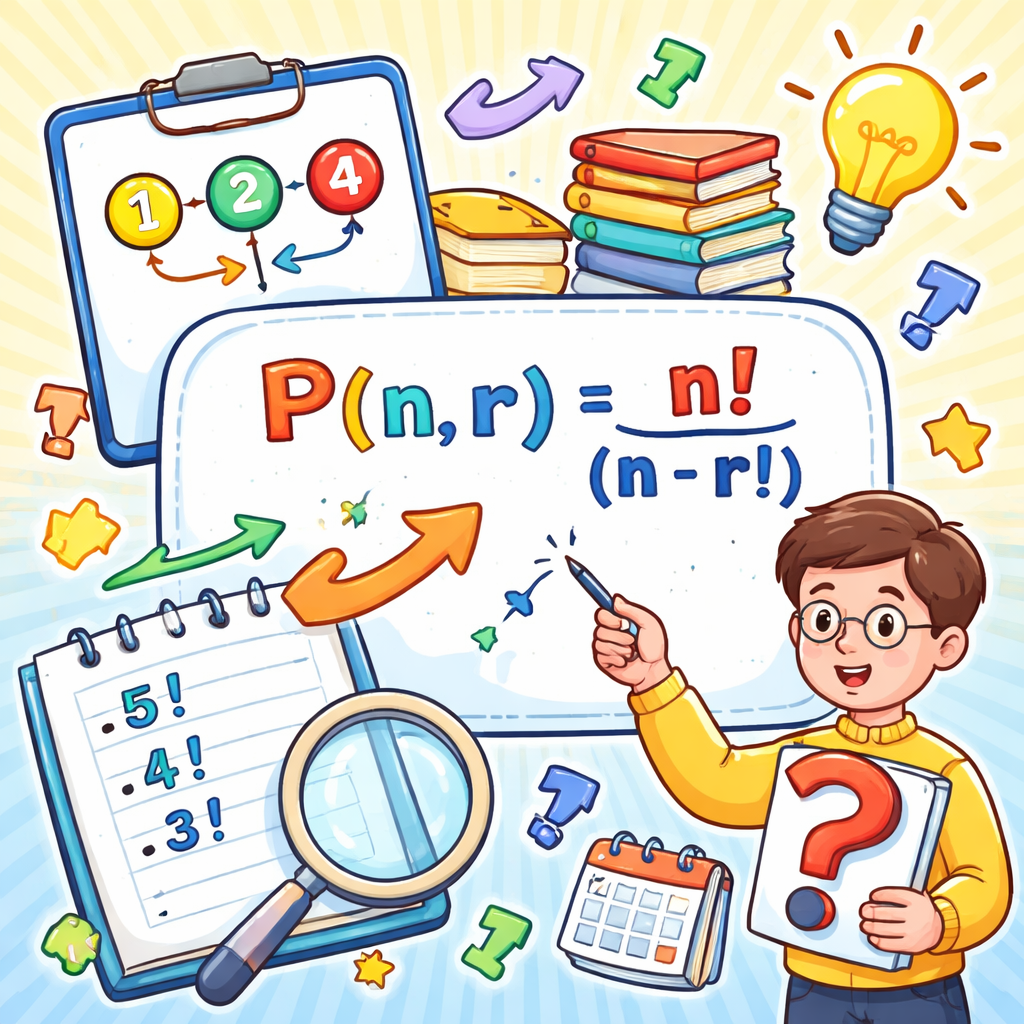 فرمول جایگشت rتایی: رابطه P(n,r)=n!/(n−r)! برای 0≤r≤n