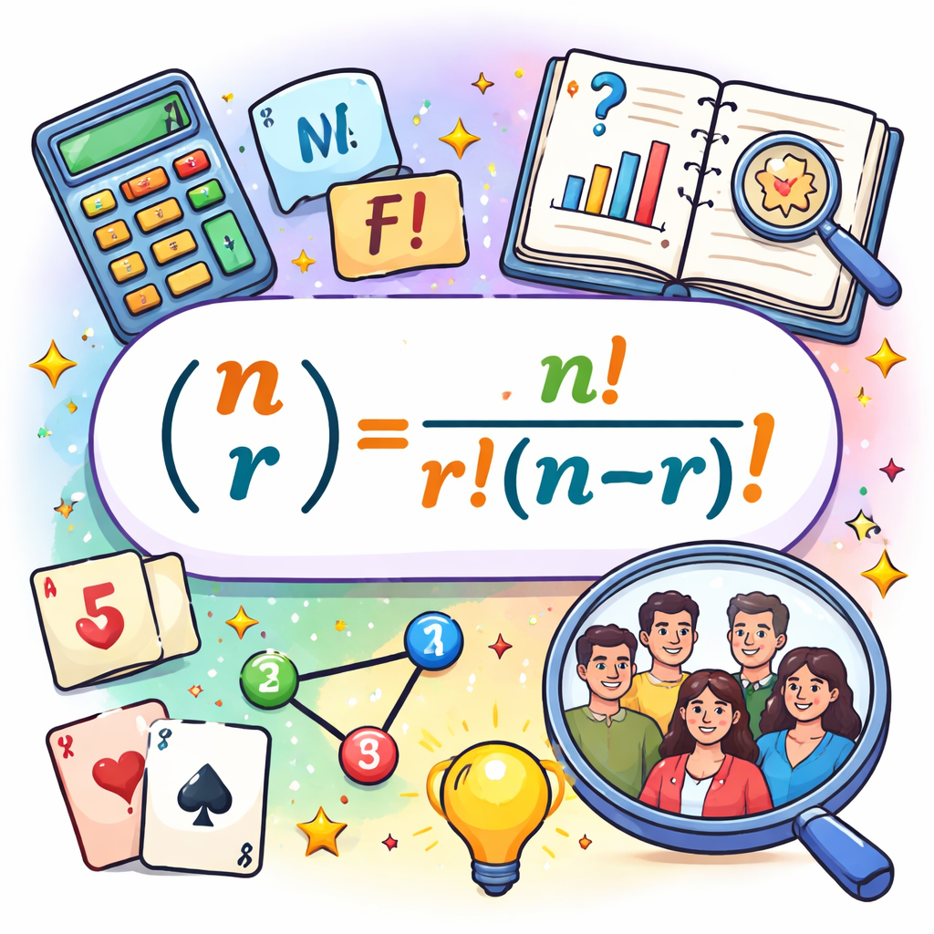 فرمول ترکیب: رابطه (n r)=n! / ((n−r)! r!) برای 0≤r≤n