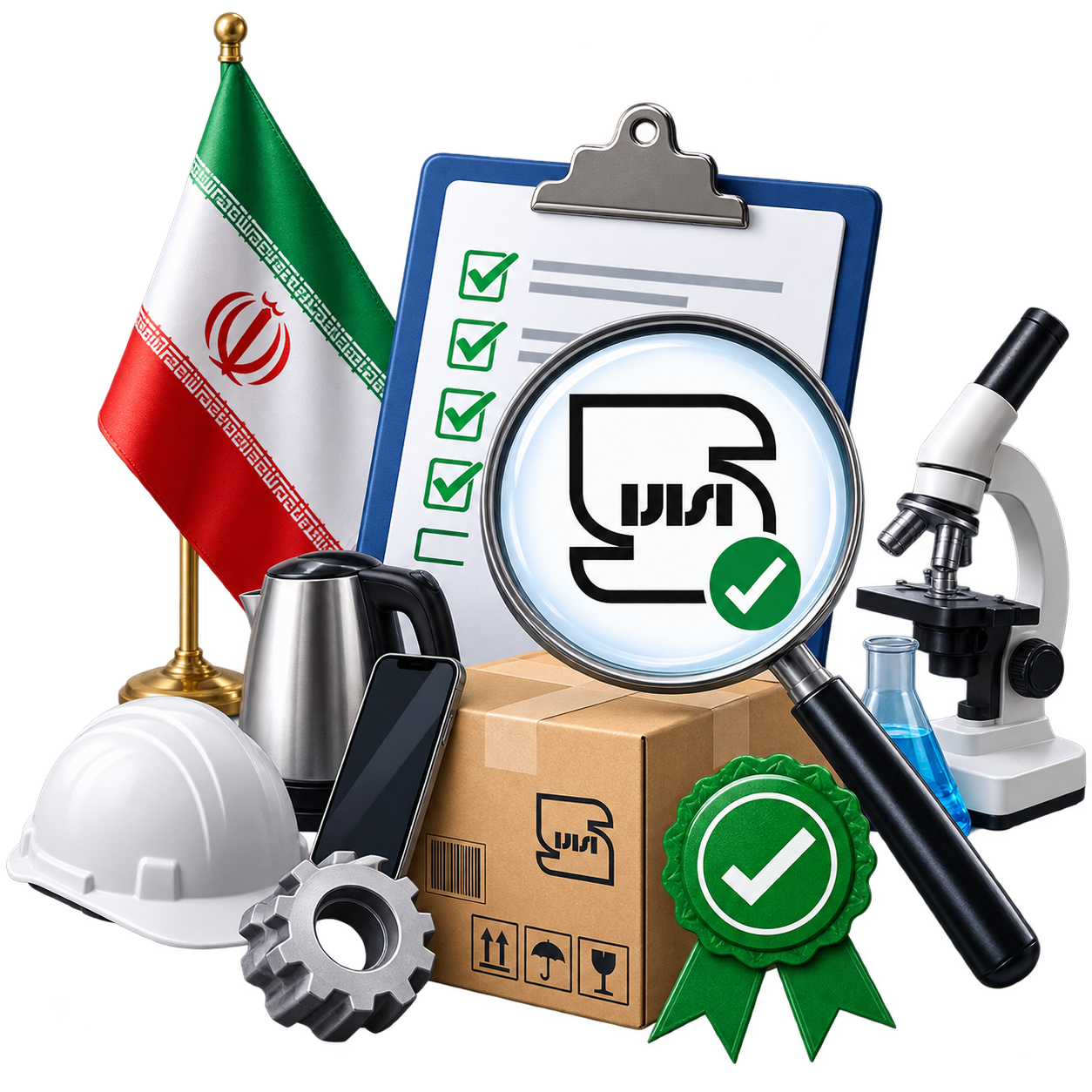 سازمان ملی استاندارد ایران: نهاد رسمی بررسی و تأیید کیفیت کالاها بر پایهٔ معیارهای استاندارد.